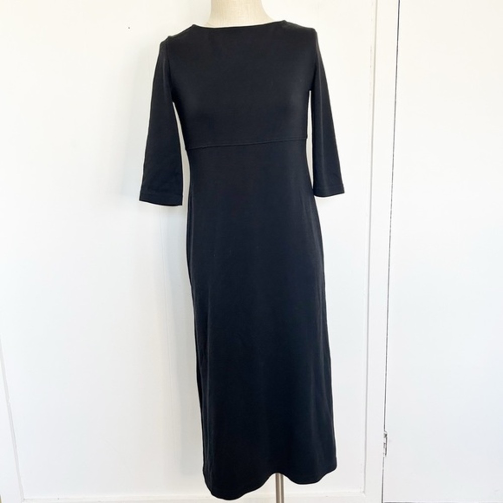 Hanna‎ Andersson Black Midi Dress 3/4 Sleeve Ponte Knit Boat Neck